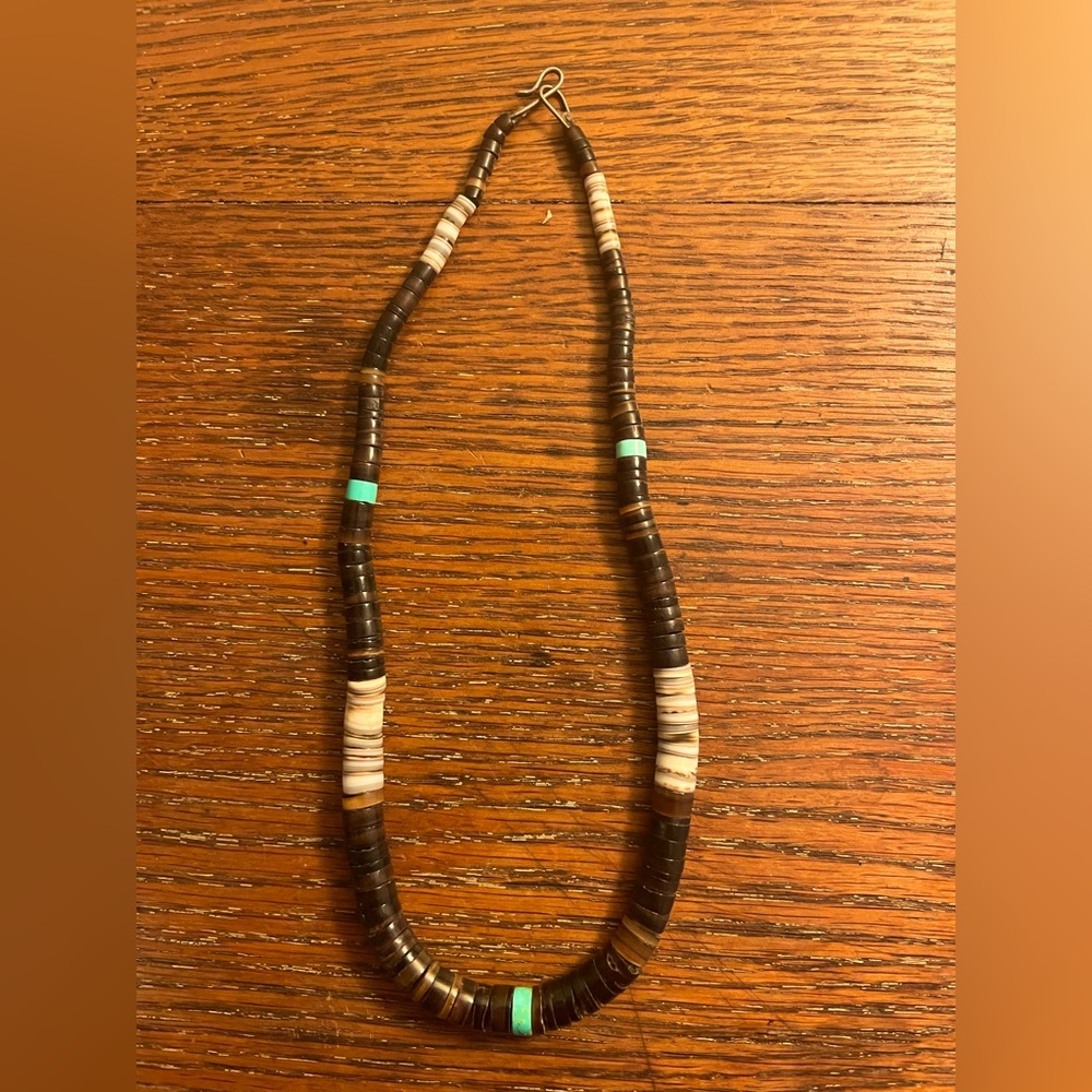 Vintage turquoise, abalone and brown beaded necklace